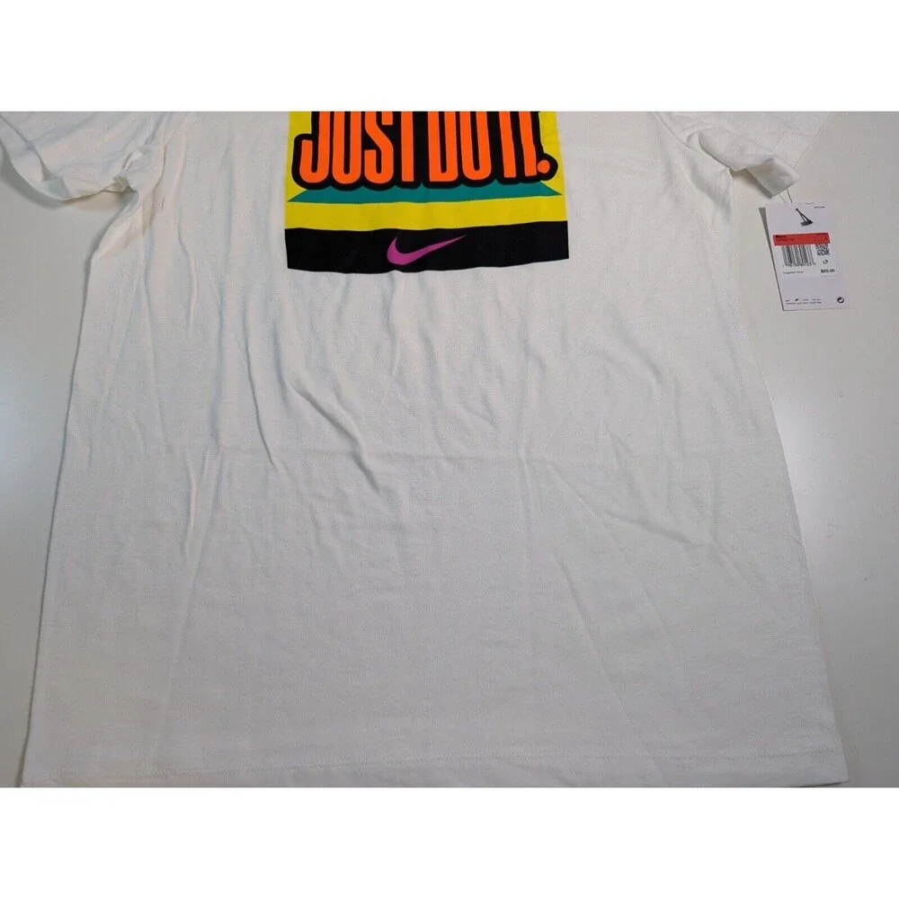 Nike Dri-Fit TShirt Mens White Center Swoosh Logo 80's Vibe Just Do It Sz Large